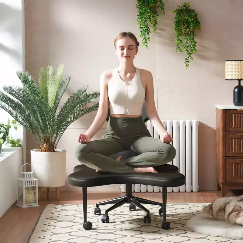 Pinmoco Ergonomischer Kreuz-Bürostuhl, höhenverstellbarer Meditationsstuhl, 360° drehbar, Lendenwirbelstütze, Arbeits- und Bürostuhl, ADHS-Stuhl