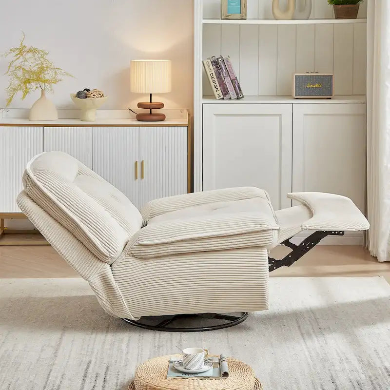 Drehbarer Relaxsessel aus Cord mit Gleitfunktion und Fußstütze für das Wohnzimmer
