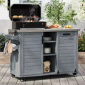 FAMYYT 78,3-Zoll-Outdoor-Kücheninsel mit Edelstahl-Arbeitsplatte, faltbarer BBQ-Station und Aufbewahrungsschränken, Graublau