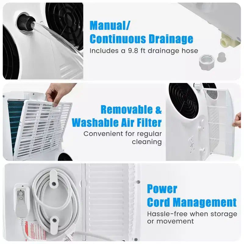 Costway 8000 BTU (11.500 BTU ASHRAE) Dual-Schlauch Tragbare Klimaanlage 3-in-1 Klimagerät mit Fernbedienung