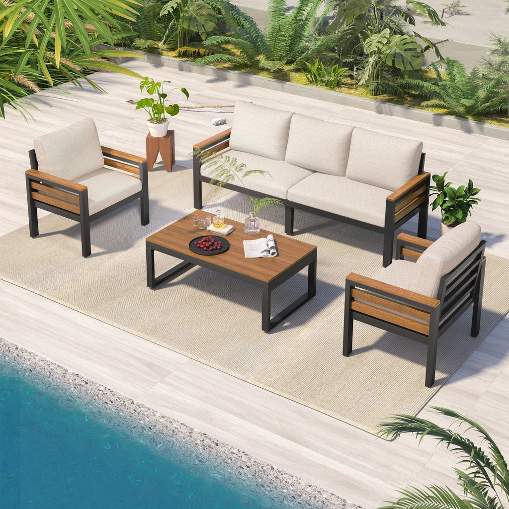 4-teiliges Outdoor-Gartenmöbel-Set mit Sofa